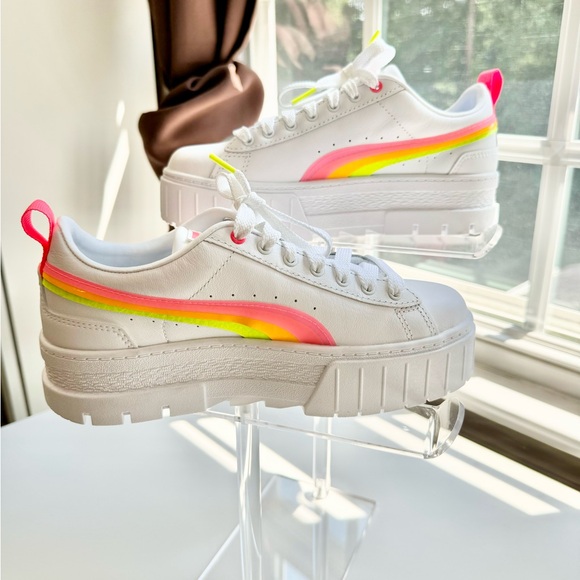 Beautiful Puma Womens Mayze Summer Squeeze Platform Sneakers Neon Stripes sz 7 - Picture 6 of 12
